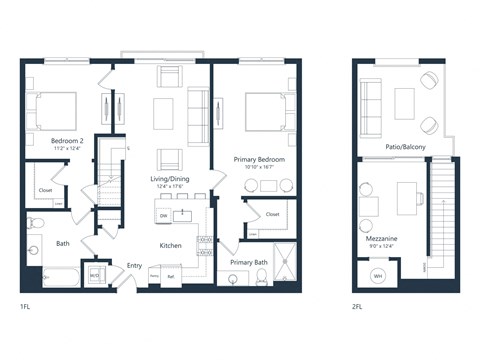 Floor plan for 2 beds, 2 baths, 1315 sqft
